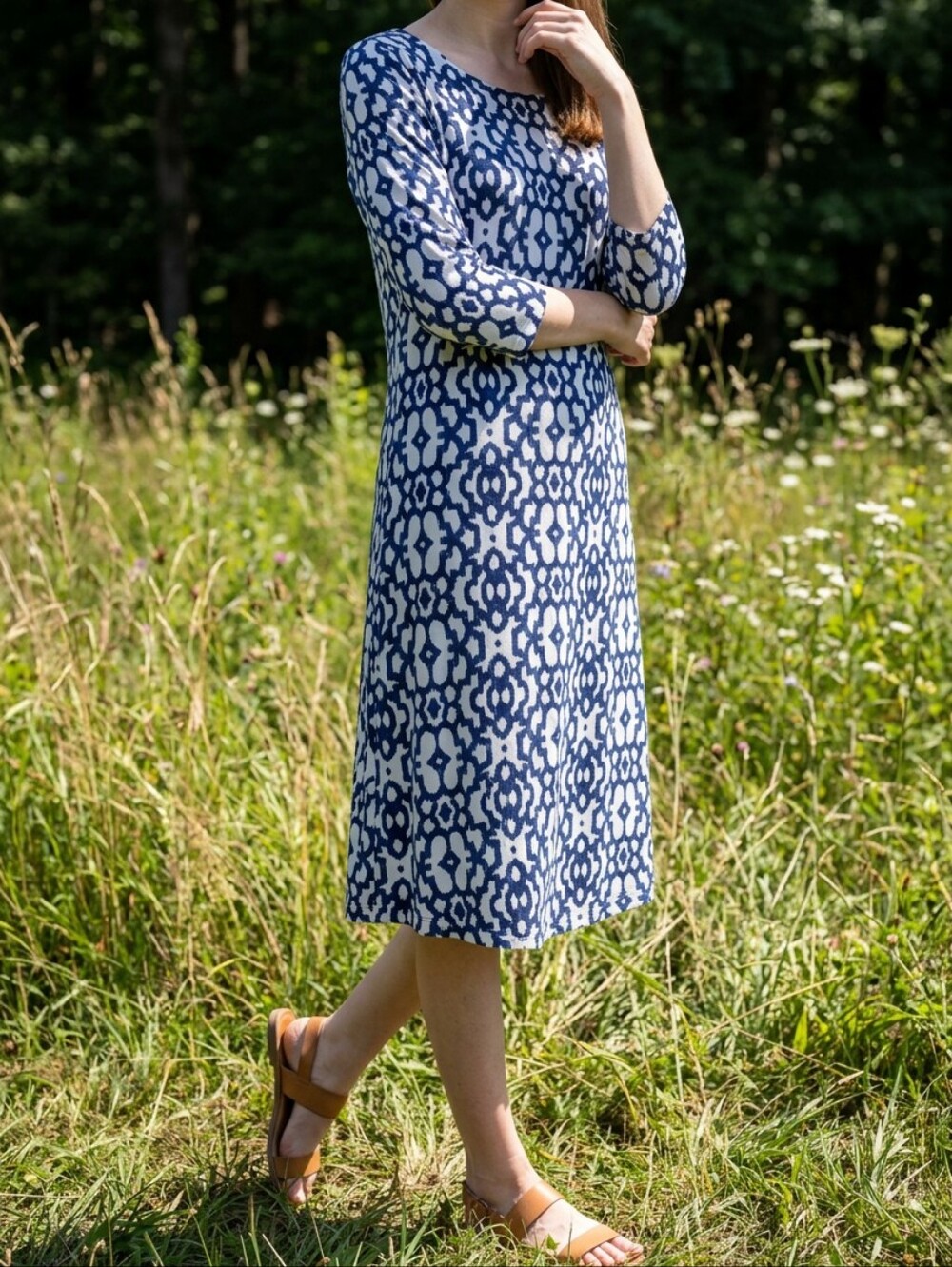 Tommy Bahama Blue White Lattice Print Midi Dress. Size M